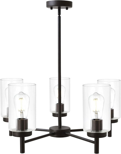 Contemporary 5-Light Large Chandeliers Oil Rubbed Bronze Modern Lighting Fixtures Hanging Clear Glass Shades Pendant Lighting for Dining Room Living Room Kitchen