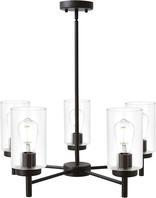 Contemporary 5-Light Large Chandeliers Oil Rubbed Bronze Modern Lighting Fixtures Hanging Clear Glass Shades Pendant Lighting for Dining Room Living Room Kitchen