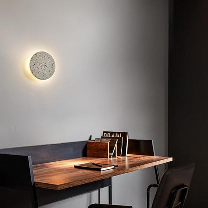 Round Wall Sconce Light,Modern Warm Light for Living Room,Led White Cement Wall Lamp Hardwired,Minimalist Flat Wall Mount Light ,Indoor Sconces Lighting for Bedroom,Hallway,Hotel,8w 3000k Wall Decor