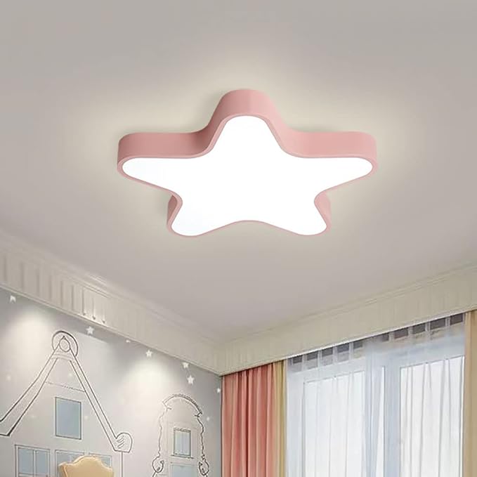LED Ceiling Light Fixture, Modern Pentagram Recessed Ceiling Lights, 3000K-6000K Dimmable Light, Close to Lighting Flush Mount Living Room Pendant Lamps (Pink, 12inch)