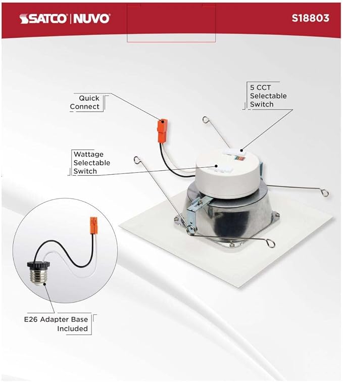 Satco LED Retrofit Downlight with Stepped Baffle, CCT and Wattage Selectable, 5-6 Inch Square, White