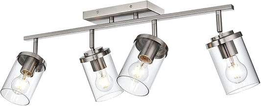BONLICHT Modern Track Lighting Fixtures Ceiling 4 Light Adjustable Indoor Spotlight Brushed Nickel Farmhouse Bath Vanity Light Wall Mount Lamp with Clear Glass Shade