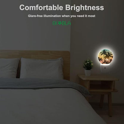 EKOBLA Palm Tree Sunset Plug-in Night Light, Tropical Beach LED Nightlight with Auto Sensor, 0.5W Sleep Friendly