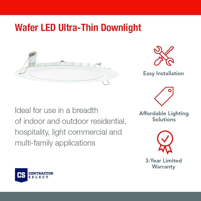 Juno LED Recessed Lights 4 Inch Round Wafer Downlight, 5-in-1 Switchable White Color Temperature, 120 Volts, 4-Inch Ultra-Thin Flat Trim, Matte Black (WF4 SWW5 90CRI MB M6)