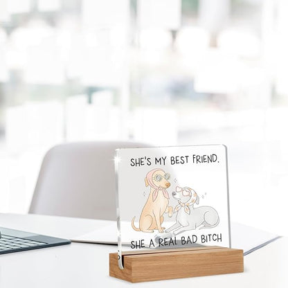 Funny Friendship Gifts for Women, Humor Christmas Birthday Gifts for Best Friend Sisters BFF, Funny Dog Acrylic Plaque Home Office Desk Decor