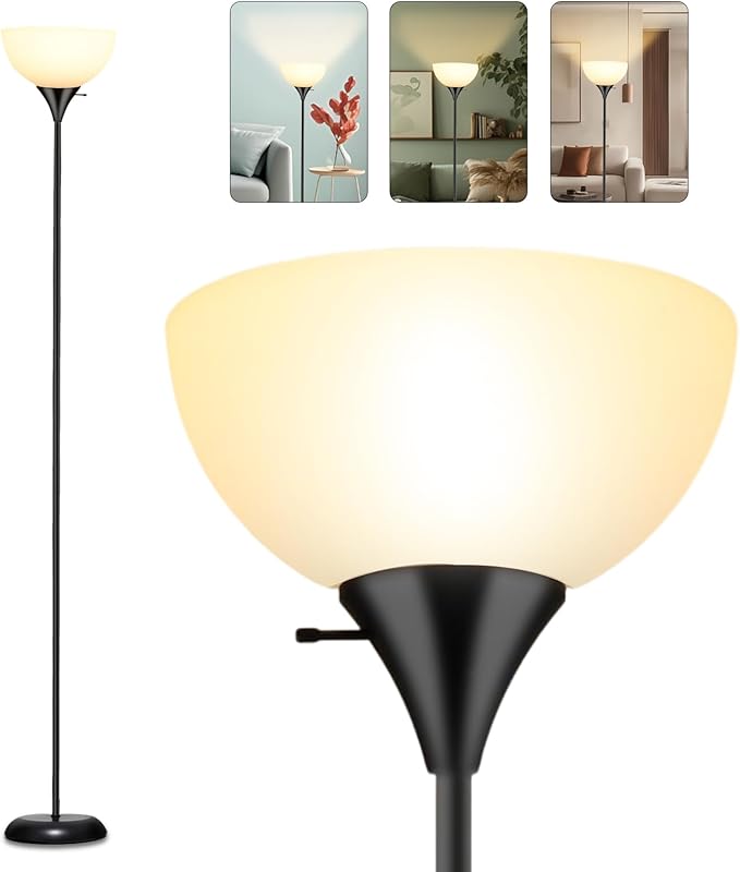 RISLG Standing Lamp, Led Floor Lamps for Living Room, Drop-Resistant White Lampshade, Rotary Switch, Industrial Metal Tall Lamp for Living Room Bedroom Study Office Kid’s Room