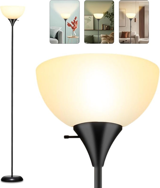 RISLG Standing Lamp, Led Floor Lamps for Living Room, Drop-Resistant White Lampshade, Rotary Switch, Industrial Metal Tall Lamp for Living Room Bedroom Study Office Kid’s Room