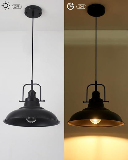 Farmhouse Pendant Lighting for Kitchen Island 2 Pack,Black Pendant Light with Handle, Adjustable Height Industrial Ceiling Light Fixture for Hallway Dining Room Restaurant