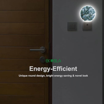 EKOBLA Winter Pine Tree Plug-in Night Light, Snowy Branch & Snowflake LED Nightlight with Auto Sensor for Bedroom & Bathroom Decor