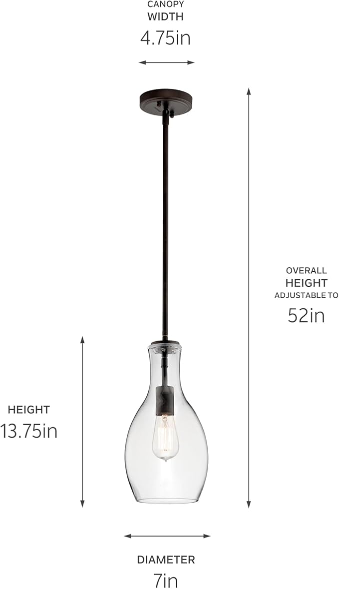 Kichler Everly 13.75" 1 Light Hour Glass Pendant Clear Glass Olde Bronze®