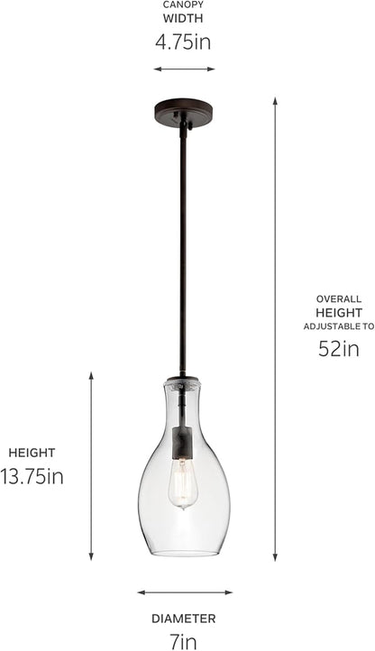 Kichler Everly 13.75" 1 Light Hour Glass Pendant Clear Glass Olde Bronze®