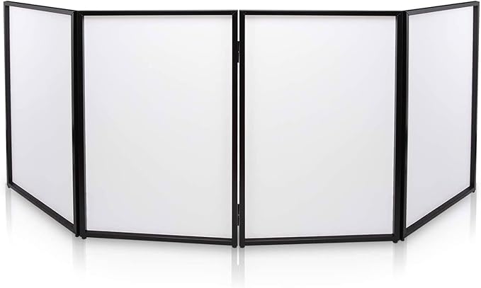 Pyle DJ Booth Foldable Cover Screen - Portable Event Facade Front Board Video Light Projector Display Scrim Panel with Folding Steel Frame Panel Stand, Stretchable Lycra Spandex - PDJFAC10 (White)