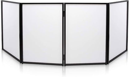 Pyle DJ Booth Foldable Cover Screen - Portable Event Facade Front Board Video Light Projector Display Scrim Panel with Folding Steel Frame Panel Stand, Stretchable Lycra Spandex - PDJFAC10 (White)