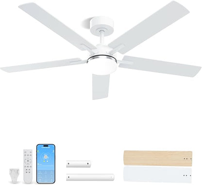LANMEL Ceiling Fan with Light, Modern Flush Mount Low Profile with Remote Control, Reversible, 3CCT Dimmable, Quiet,LED for Bedroom, Living Room, Indoor/Outdoor Patio Use 52 Inch Silver & White