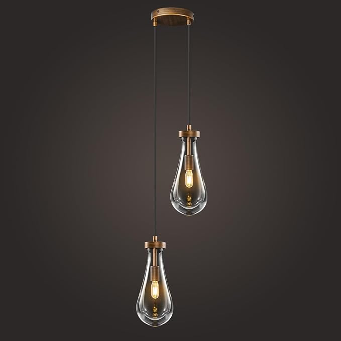 Raindrop Pendant Lights Kitchen Island: Copper Brown Teardrop Hanging Light - 2 Head Crystal Pendants Light over Dining Table - Durable Raindrop Lighting Fixture for Bedroom Hallway Bulbs Included