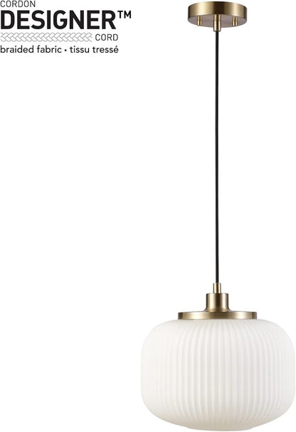 Globe Electric 65842 1-Light Pendant Lighting, Matte Brass, Frosted Ribbed Glass Shade