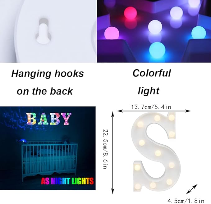 LED Marquee Letter Lights, 18 Colors Changing Light Up Letters with Remote, RGB Alphabet Letters Sign for Girls Boys Gift Birthday Party Night Light Bedroom Wedding Christmas Decor-Colorful S