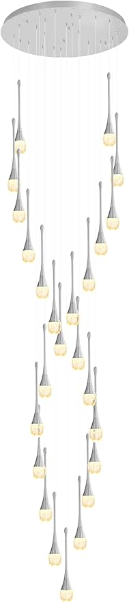 ykolupty Modern Crystal Chandelier 25-Lights Raindrop Chandeliers LED Dimmable High Ceiling Pendant Light Silver Large Chadnelier for Foyer Entrance Living Room