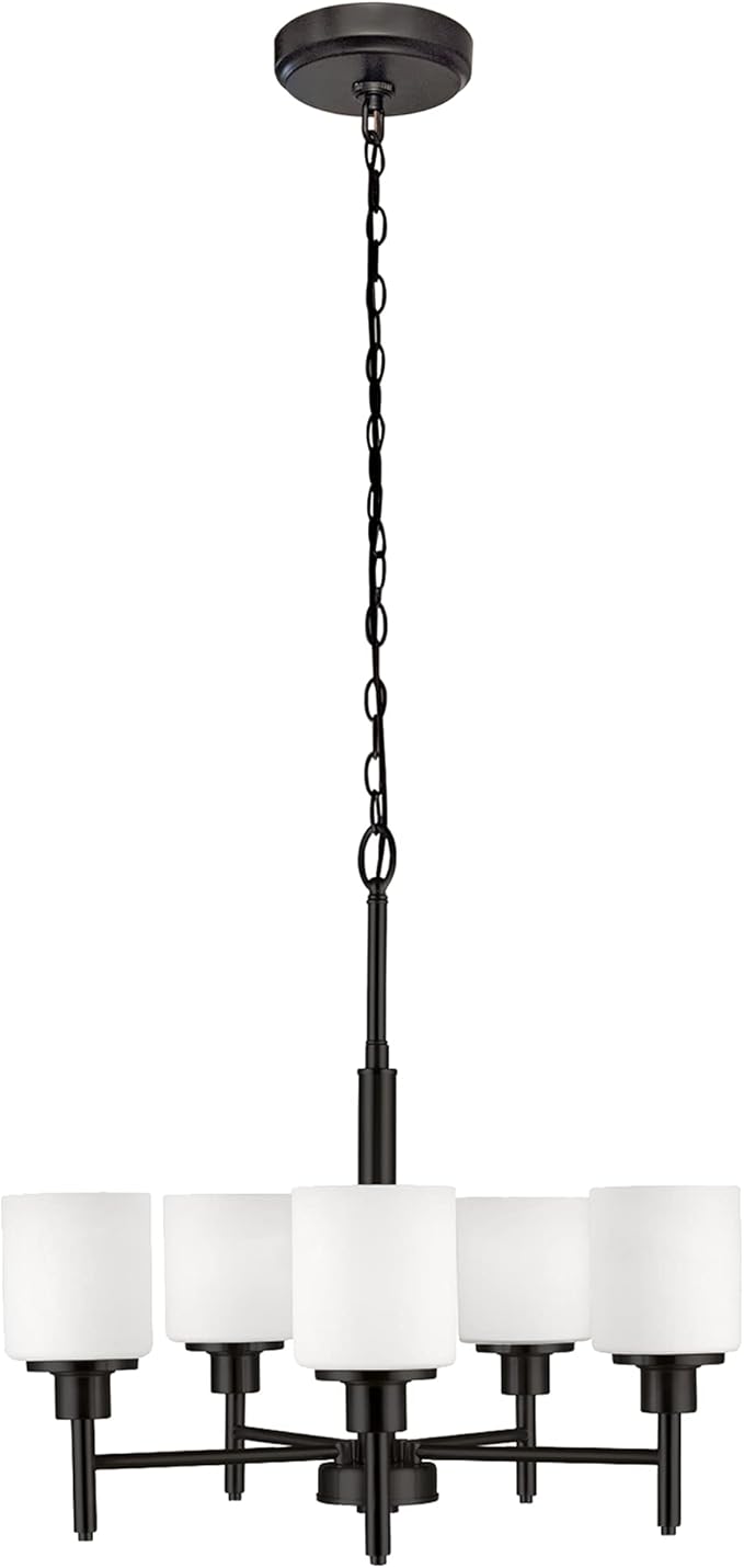 Design House 556639-BLK Aubrey Transitional 5-Light Indoor Chandelier Dimmable Frosted Glass for Entryway Dining Room Foyer, Matte Black