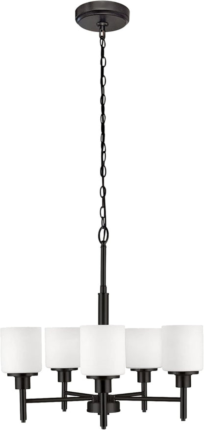 Design House 556639-BLK Aubrey Transitional 5-Light Indoor Chandelier Dimmable Frosted Glass for Entryway Dining Room Foyer, Matte Black