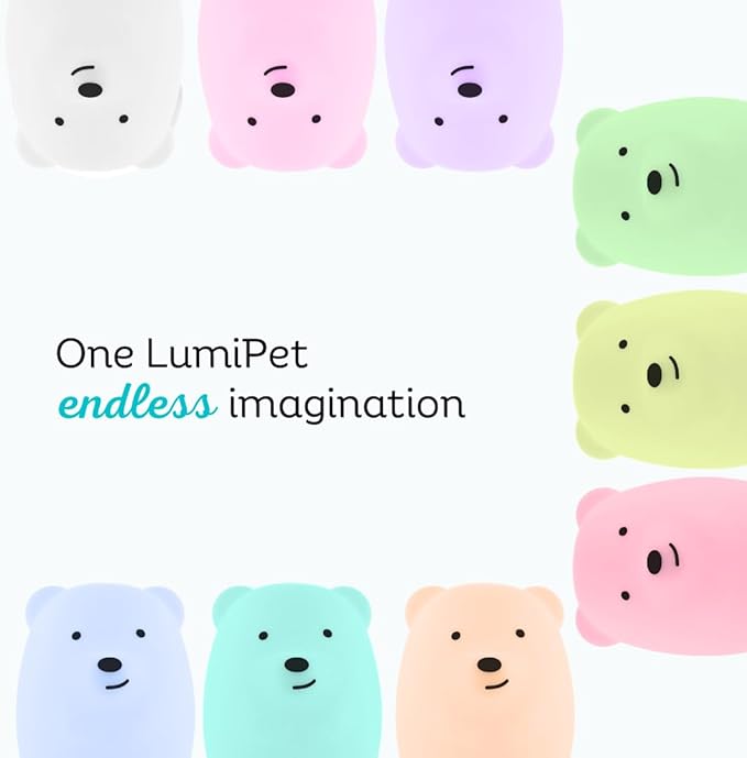 Lumipets Benny the Bear Squishy Silicone Night Light for Kids | Cute Night Light with Remote & Touch Control for Girls & Boys | 9 Color Changing Soft Portable Animal Lamp Comes with USB Cord