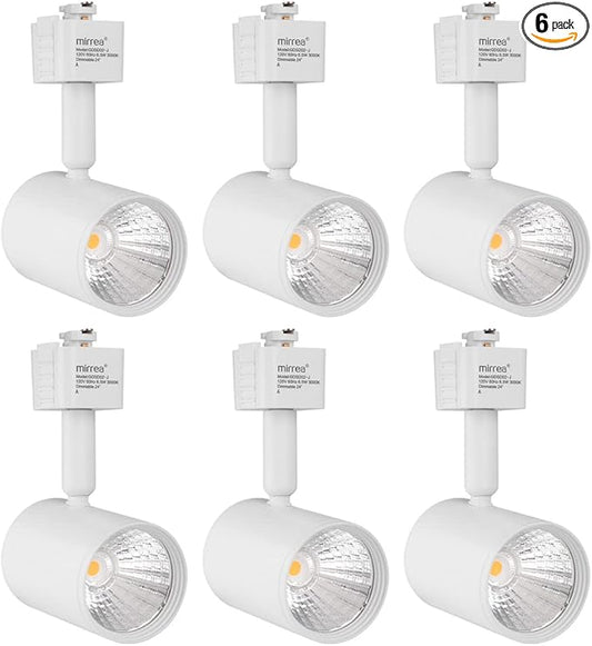 mirrea LED Track Lighting Heads Compatible with Single Circuit J Type Track Lighting Rail Ceiling Spotlight for Accent Task Wall Art Exhibition Lighting 6.5W 24° White Pack of 6 (3000K Warm White)