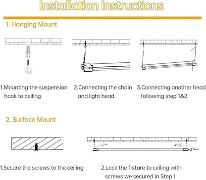 4FT Linkable 60W LED Shop Lights Warm White 3000K 4000K 6000K 6000LM for Garages Shop, Linear Work Light Fixture Hanging or FlushMount with Plug, ETL 2 Pack