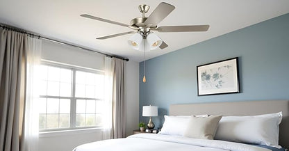 Aspen Creative 22011-2, Three-Light Ceiling Fan Light Kit with Pull Chain, Brushed Nickel Finish with Frosted Glass Shades, 13" Diameter x 6-3/4" Height