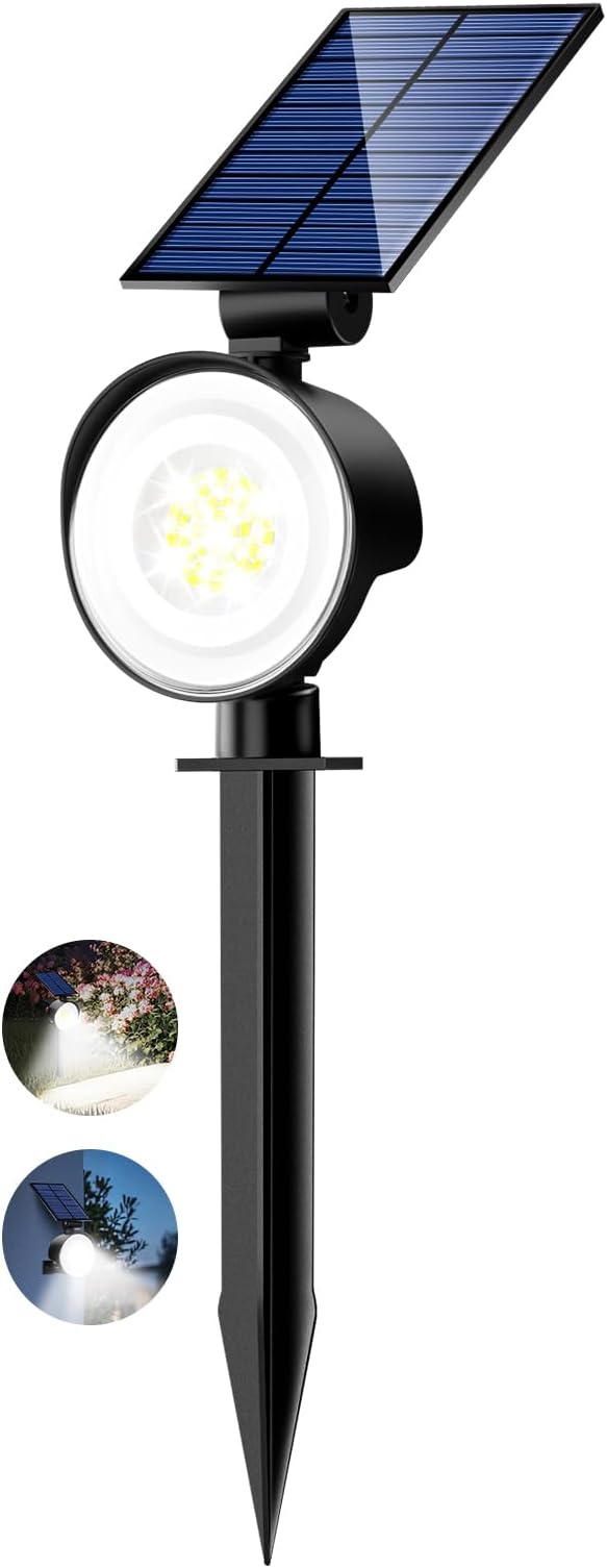 nipify 1 Pack Solar Spot Lights Outdoor Waterproof with 3 Modes, Solar Spotlight Light for Outside Yard Landscape Lighting Pathway Lights Wall, Cool White