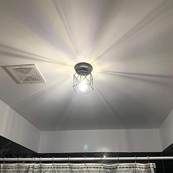 Hedume 2 Pack Semi-Flush Mount Ceiling Light, Retro Black Industrial Ceiling Light - Black Painting Metal Pendant Light Fixture for Hallway Stairway Bedroom Kitchen (E27)