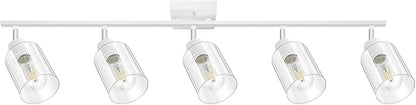 BoostArea White LED 5 Light Track Lighting Kit, 5 Way Ceiling Spot Lighting with Glass Lampshade, Flexibly Rotatable Light Head for Kitchen, Living Room, Bedroom, Bulb Not Included