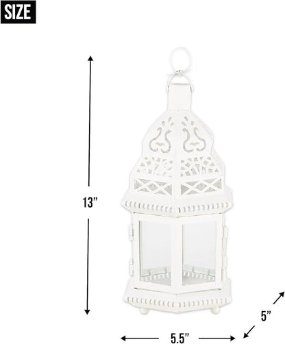Zingz & Thingz Moroccan Style Candle Lantern Holder, Decorative Light Home Decor, Indoor & Outdoor, 13" Tall, White