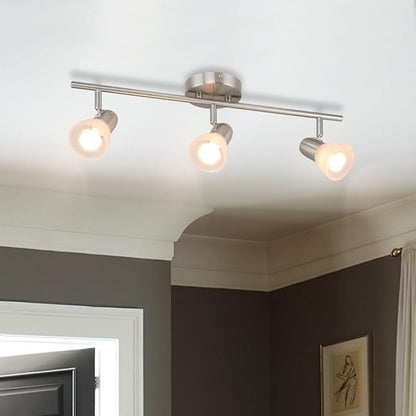 XiNBEi Lighting Track Light, 3 Light Kitchen Ceiling Light with Glass, Modern Fixed Rail Lighting Brushed Nickel XB-TR1237-3-BN
