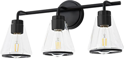 Black Bathroom Vanity Light 3 Lights Bathroom Light Fixtures Over Mirror Vanity Lighting Fixtures with Clear Glass Shade 22 inch Modern Vanity Lights for Bathroom Wall Sconce Lights for Bedroom