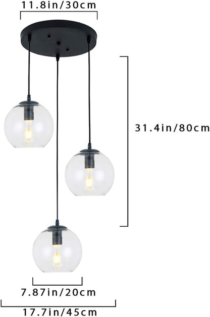 3 Lights Hanging Pendent Ceiling Chandelier, Mid Century Modern Industrial Farmhouse Kitchen Light with Clear Glass Shades