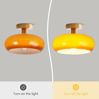 Modern Glass Flush Mount Ceiling Light, Orange Gold Mid Century Hallway Light Fixtures, Vintage Glass Ceiling Lamp, Brushed Brass Pantry Dining Room Light Fixture