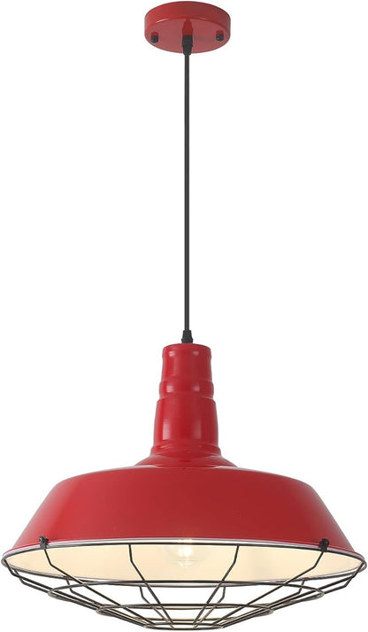 Red Pendant Lights Kitchen Island, 18.1 Inch Large Farmhouse Pendant Light, Oversized Industrial Pendant Light with Wire Cage, Barn Pendant Lights for Kitchen Dining Room (1 Pack)