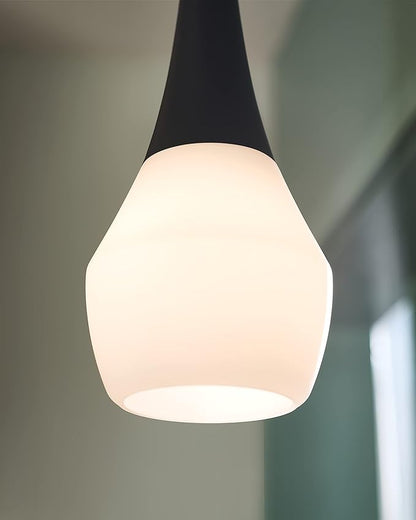 Kichler Deela 1-Light Pendant Light Fixture with Satin Etched Cased Opal Glass in Black, Modern Hanging Ceiling Light for Kitchen Island, Dining Room or Living Room (7" x 17"), 52529BK