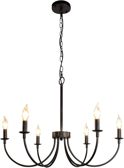 6-Light Farmhouse Chandelier, Black Chandeliers for Dining Room Lighting Fixtures Hanging, Classic Candle Ceiling Modern Chandeliers for Living Room, Foyer, Kitchen Island