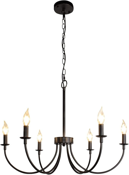 6-Light Farmhouse Chandelier, Black Chandeliers for Dining Room Lighting Fixtures Hanging, Classic Candle Ceiling Modern Chandeliers for Living Room, Foyer, Kitchen Island