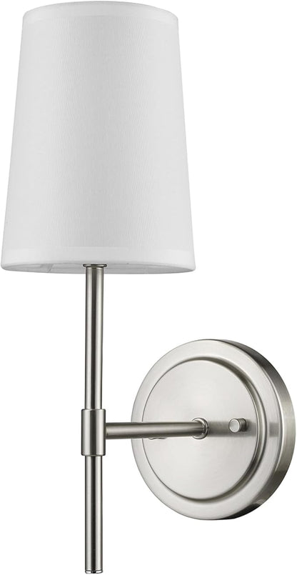Globe Electric 51858 Clarissa 1-Light Wall Sconce, Brushed Nickel, White Fabric Shade, Bulb Not Included