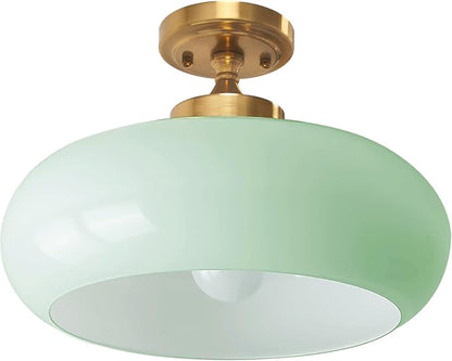 Mint Green Ceiling Light, Gold Hallway Light Scandinavian Flush Mount with Glass Shade, Vintage Flush Ceiling Light for Living Room Bedroom, Bathroom Lighting Fixture