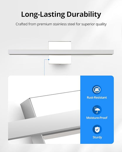 Combuh LED Bathroom Vanity Light Bar Dimmable IP44 Over Mirror Lighting Fixture 24Inch Wall Sconces Indoor 14W Modern Cool White 6000K Chrome