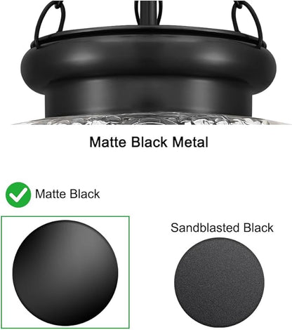 Vintage Pendant Light, Matte Black Pendant Lights Kitchen Island with Unique Thickened Glass, Hanging Lighting Fixtures with Adjustable Chain, Chandelier for Kitchen, Island, Dining Room, Entryway