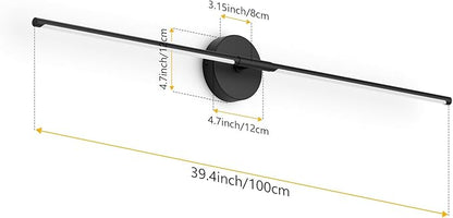 40In Hardwired Modern Wall Sconce for Bathroom Black Vanity Light Fixture 3000K Bathroom Sconce 360° Rotate Warm Light for Bedroom Living Room