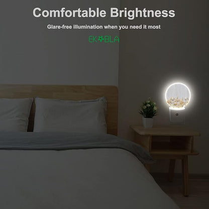 EKOBLA Beach Shell Plug-in Night Light, Coastal Rustic White Wood LED Nightlight for Farmhouse Decor, 0.5W Sleep Friendly