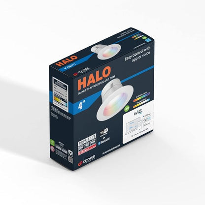 HALO 4 in Smart Wi-Fi Recessed LED Downlight Connected by WiZ Pro with SpaceSense Motion Detection, Dimmable, Full Color Changing, 600 Lumens, Wet Rated Ceiling Light - RL4069WZRGBWWHR