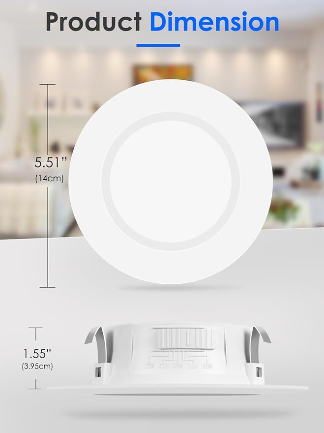Energetic 4 Inch 5CCT Recessed Lighting, LED Can Lights for Ceiling, Dimmable Downlight, 5.4W, Equivalent 45W, 2700K/3000K/4000K/5000K/6500K Selectable, Damp Rated, Baffle Trim, ETL, 6 Pack