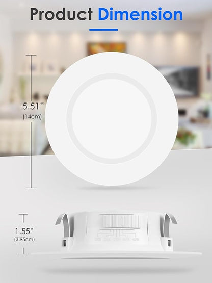 Energetic 4 Inch 5CCT Recessed Lighting, LED Can Lights for Ceiling, Dimmable Downlight, 5.4W, Equivalent 45W, 2700K/3000K/4000K/5000K/6500K Selectable, Damp Rated, Baffle Trim, ETL, 6 Pack