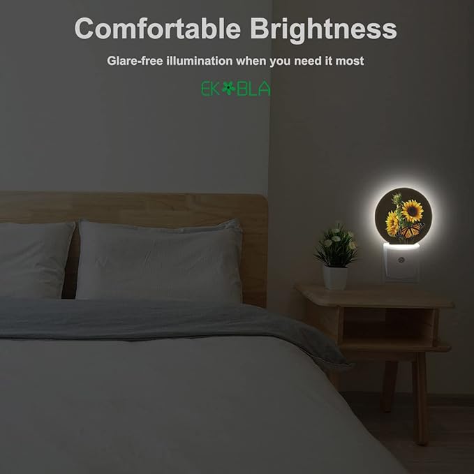 EKOBLA Sunflower & Butterfly Plug-in Night Light, Floral LED Nightlight for Kids & Home Wall Decor